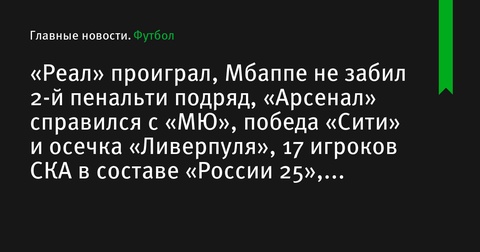 Основные события в футболе и других видах спорта: поражение «Реала», успехи «Арсенала» и результаты в КХЛ